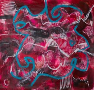 Bleu confiné Techniques mixtes sur toile 180/180 cm Paris 2025